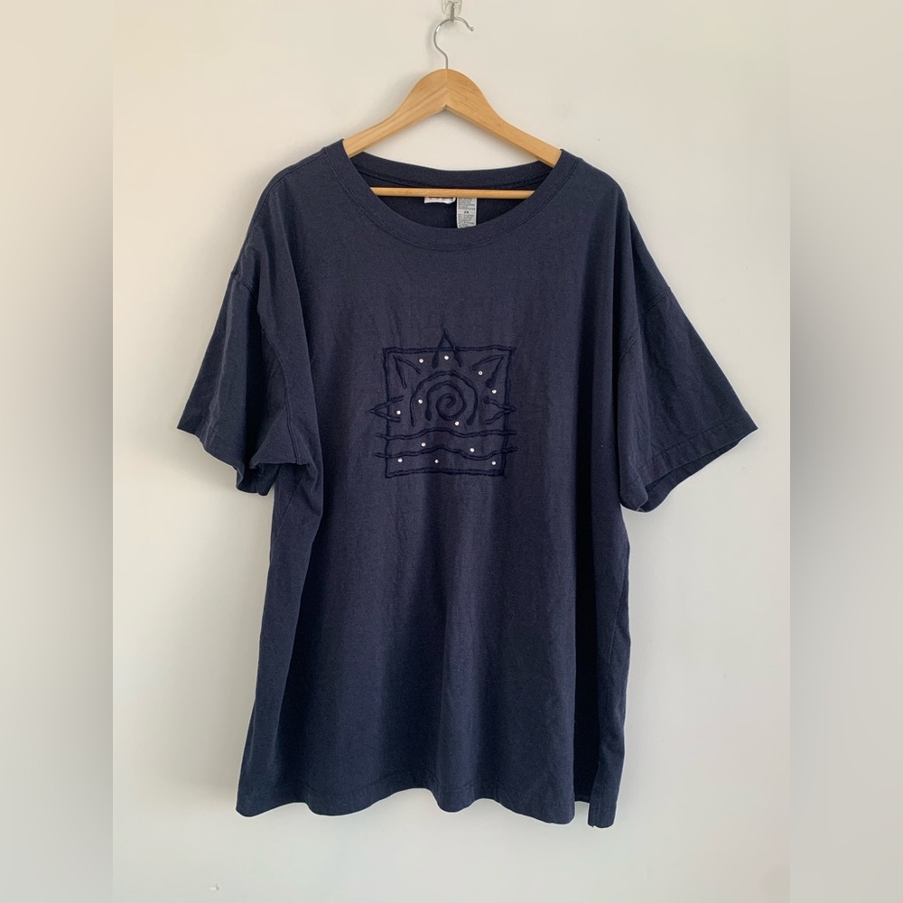 Basic Editions Bedazzled Celestial Navy Blue Plus Size top
